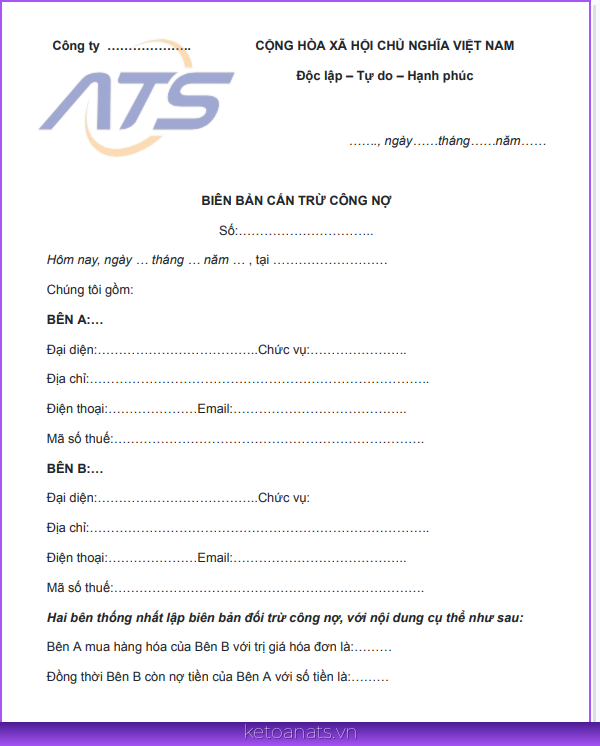 Biên bản cấn trừ công nợ chung