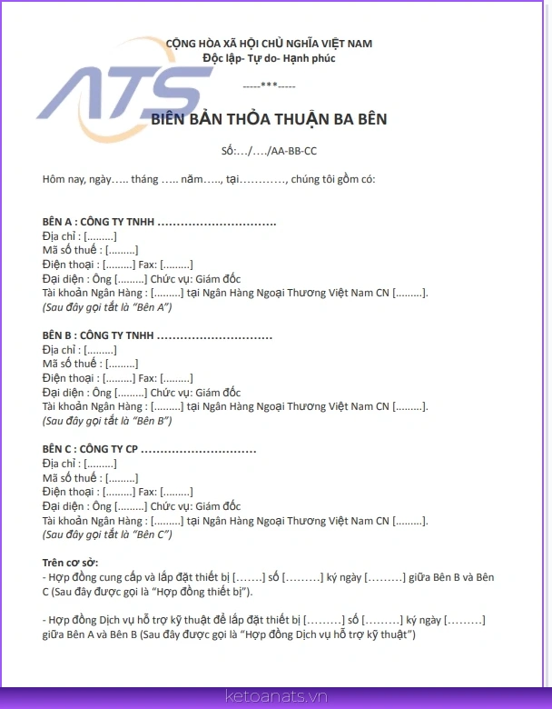 Biên bản cấn trừ công nợ 3 bên