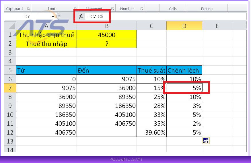 Công thức Excel tính thuế thu nhập cá nhân cơ bản