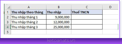 Công thức Excel tính thuế thu nhập cá nhân bằng hàm IF