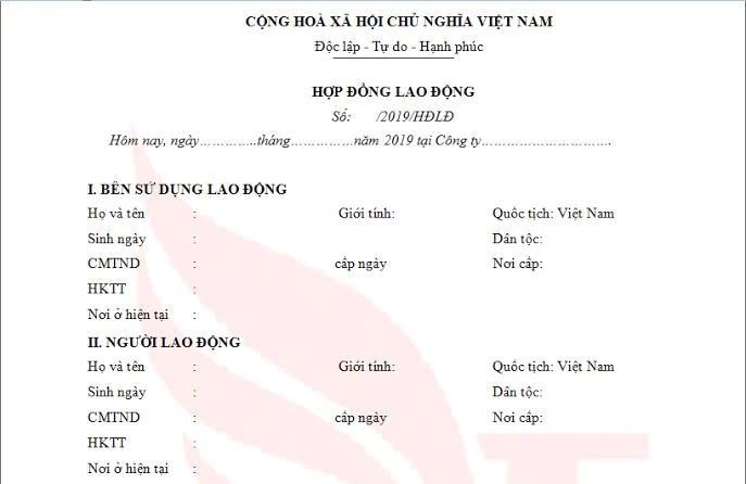 Mẫu phụ lục hợp đồng lao động