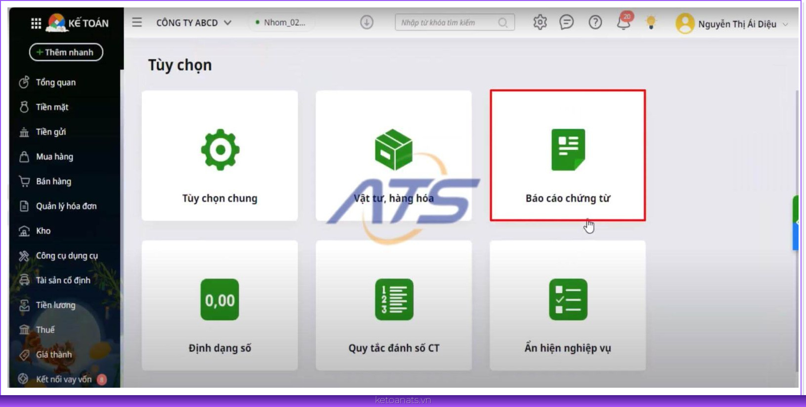 Hướng dẫn sửa thông tin in lên báo cáo chứng từ MISA bước 5