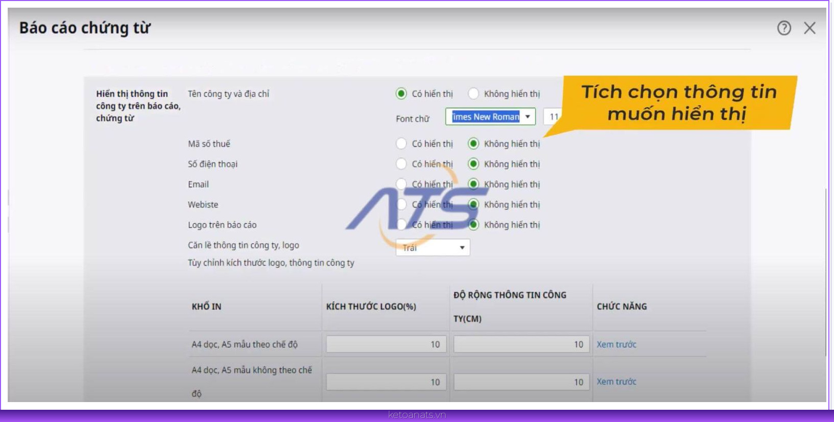 Hướng dẫn sửa thông tin in lên báo cáo chứng từ MISA bước 7