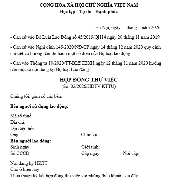 Hợp đồng thử việc riêng