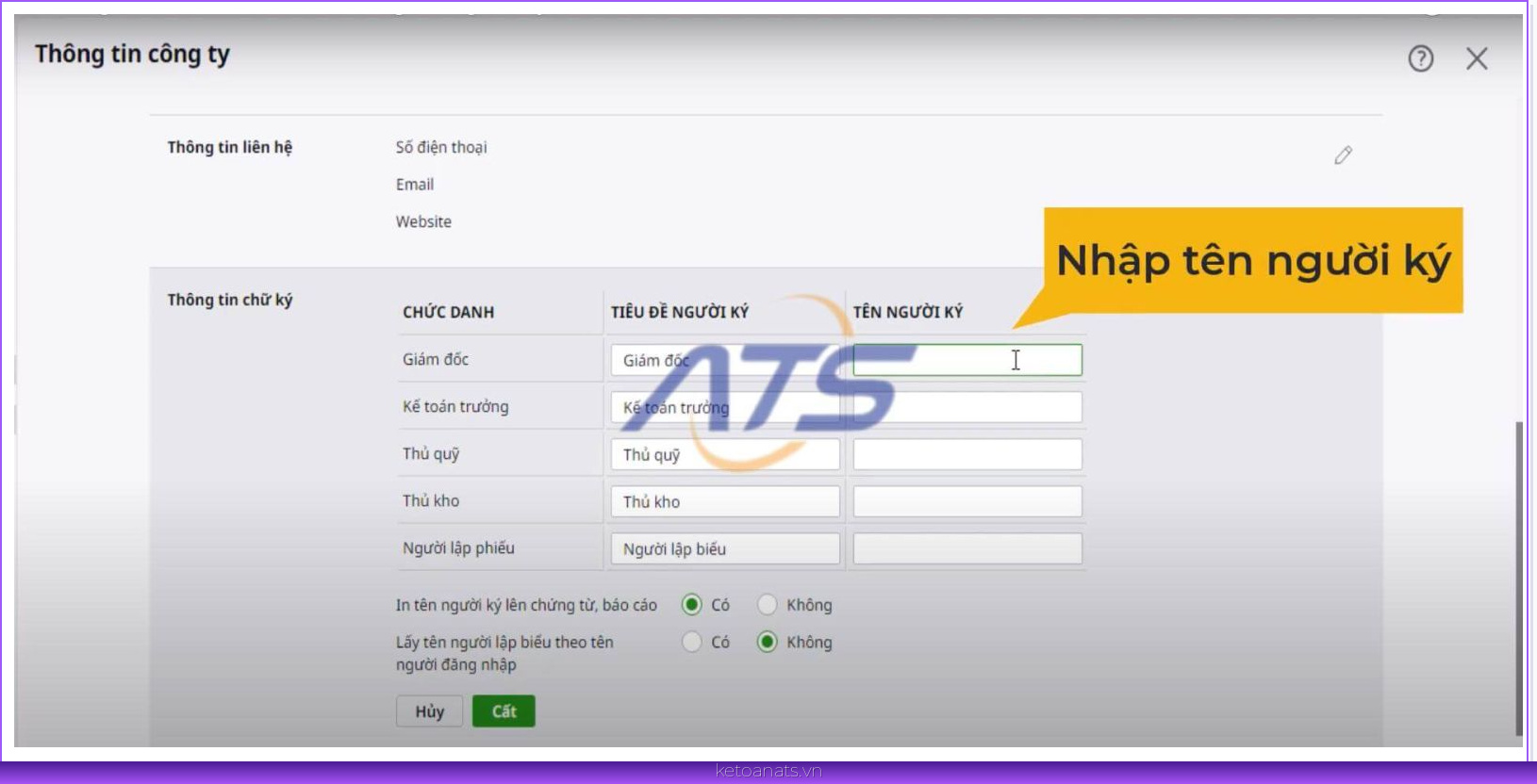 Sửa thông tin người ký trên chứng từ Misa bước 3