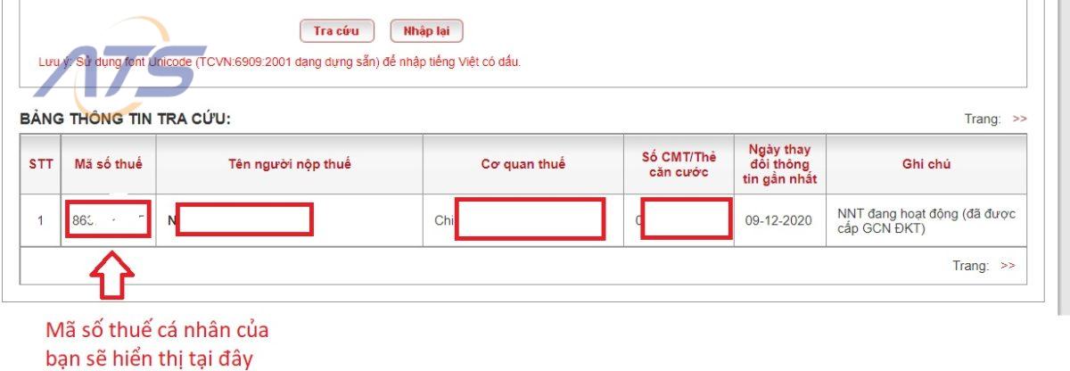 tra cứu mã số thuế cá nhân website Tổng cục thuế -2