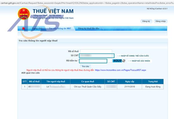 tra cứu mã số thuế cá nhân trên website Thuế điện tử-3