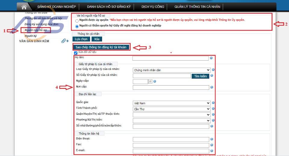 Bước 7: Nhập thông tin người nộp hồ sơ