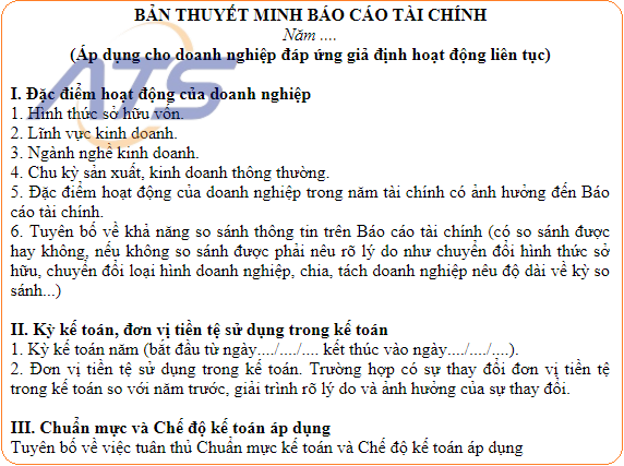 Bài thuyết minh báo cáo tài chính