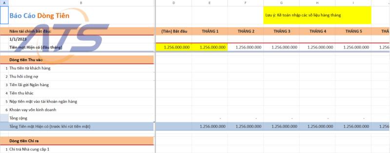 Mẫu báo cáo dòng tiền File Excel