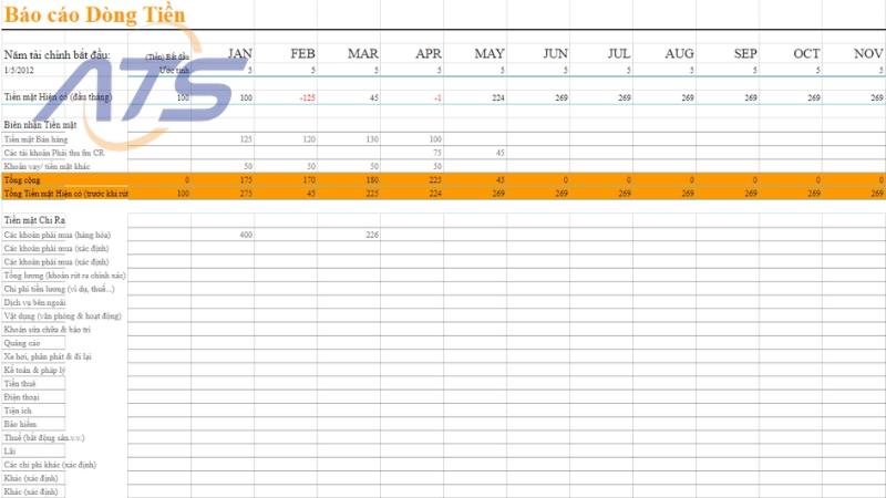 Mẫu báo cáo dòng tiền nội bộ đơn giản