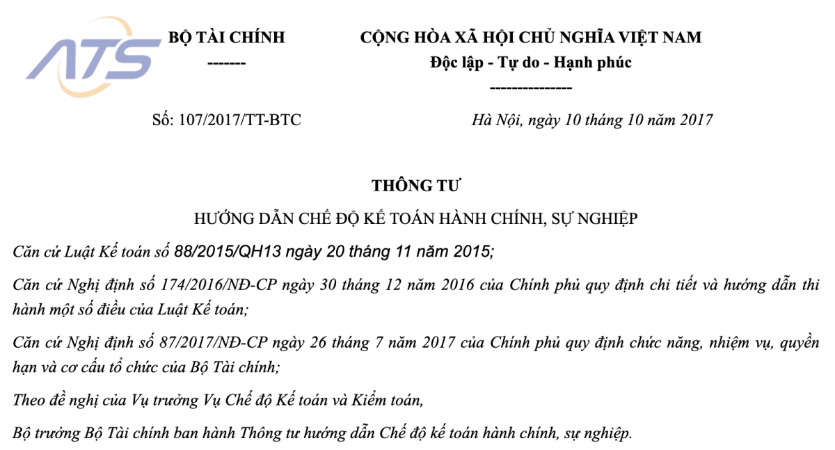 thông tư 107 về chế độ kế toán