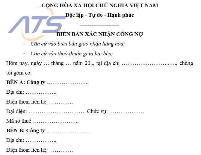 Mẫu biên bản xác nhận cho doanh nghiệp số 2 - 1