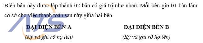 Mẫu biên bản xác nhận cho doanh nghiệp số 2 - 2