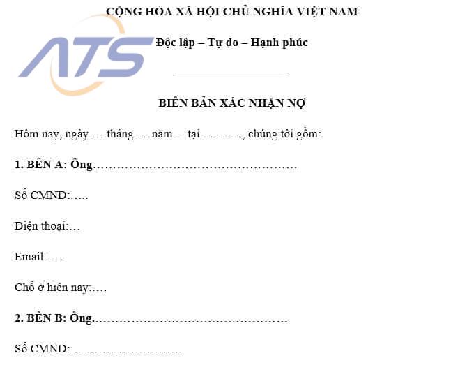Mẫu biên bản xác nhận công nợ cho cá nhân - 1