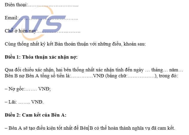 Mẫu biên bản xác nhận công nợ cho cá nhân - 2