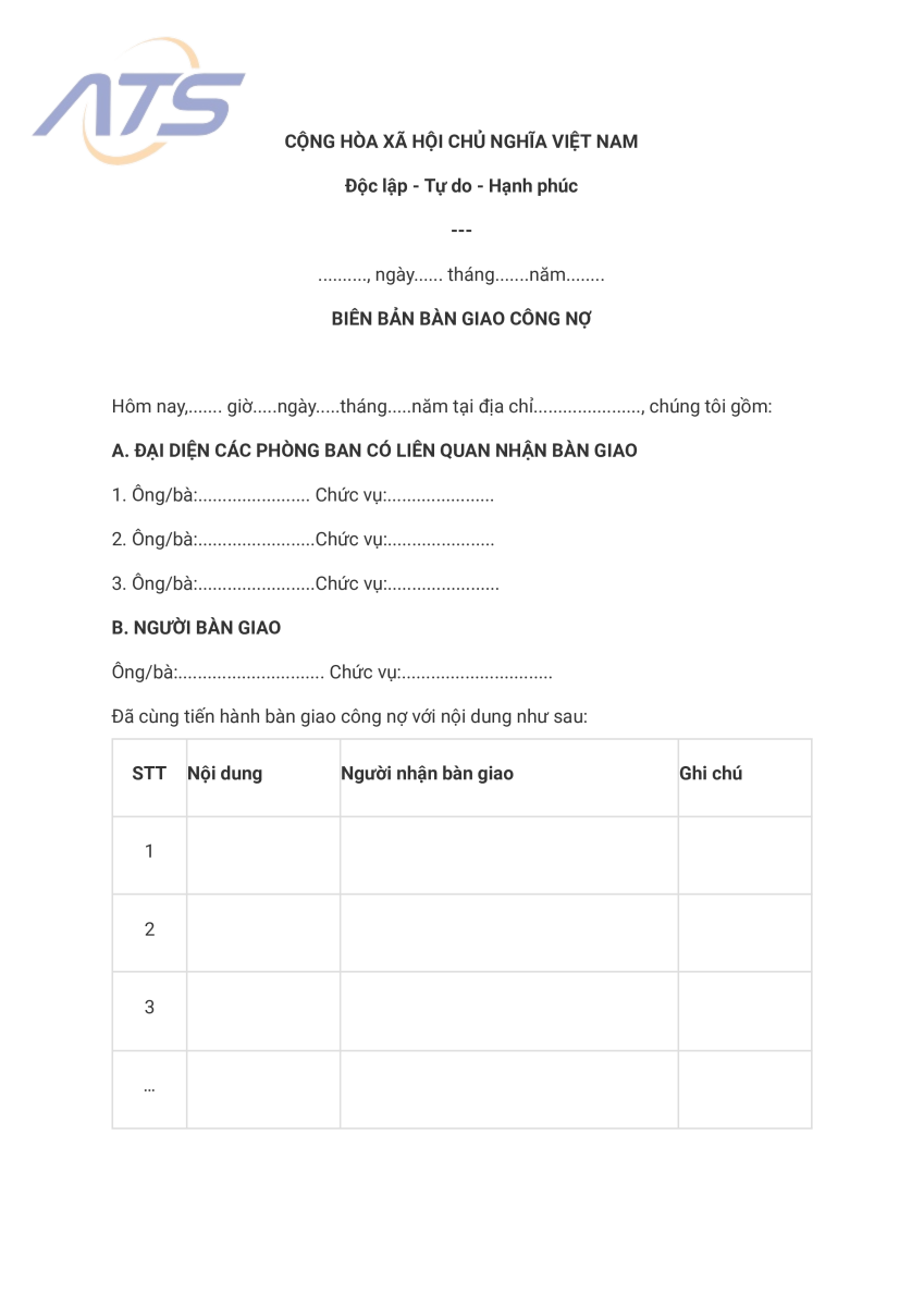 Mẫu biên bản bàn giao công nợ