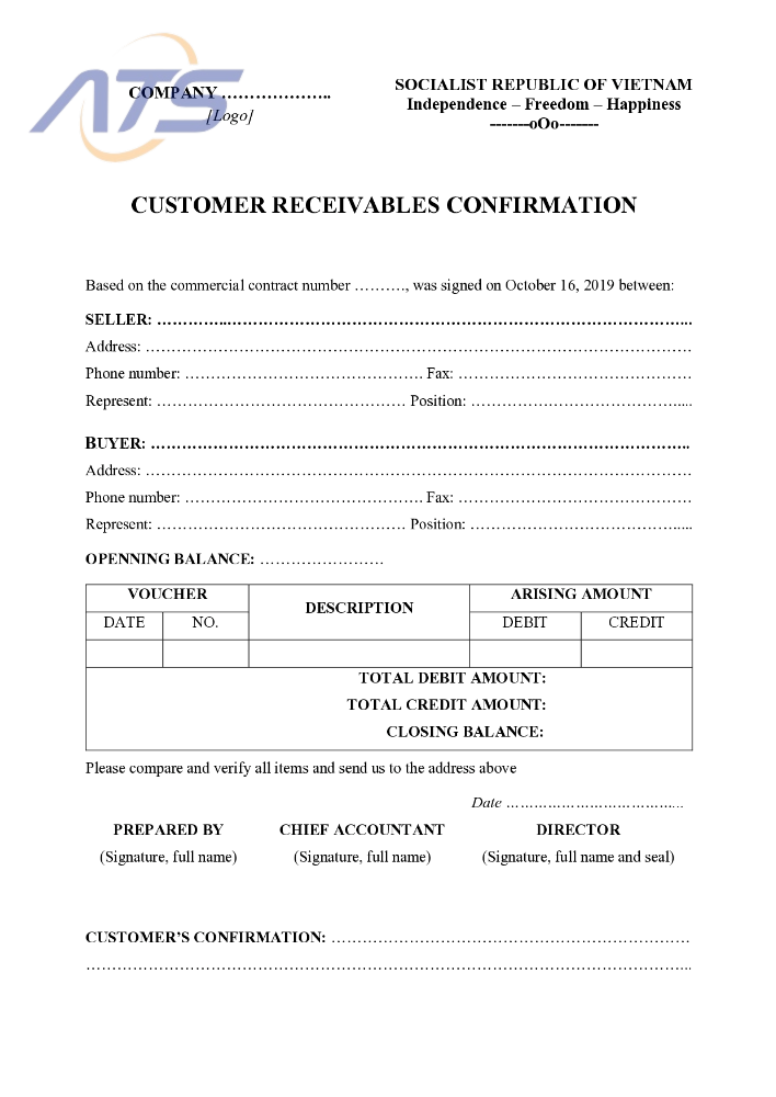 Mẫu biên bản đối chiếu công nợ bằng Tiếng Anh