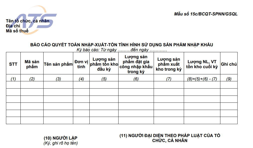 Mẫu số 15c/BCQT-SPNN/GSQL