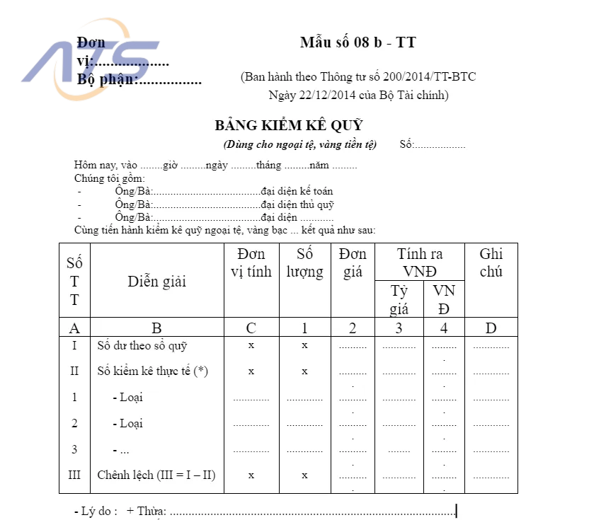 Mẫu biên bản kiểm kê quỹ tiền mặt cho ngoại tệ - 2