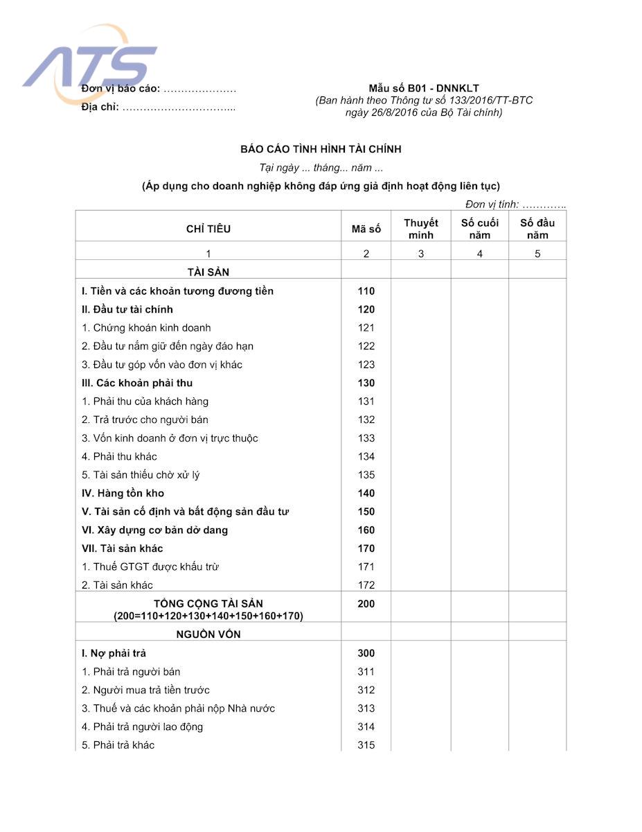Đối với công ty TNHH nhỏ không đáp ứng giả định hoạt động liên tục