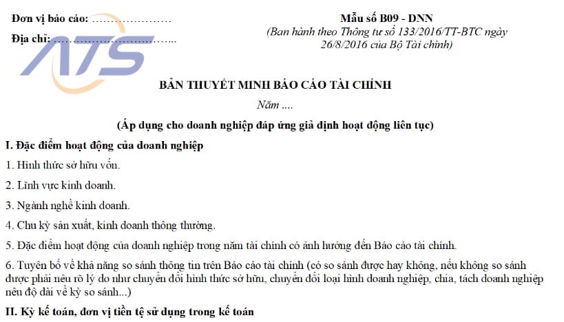 Thuyết minh báo cáo tài chính