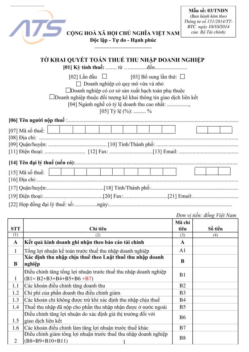 Báo cáo thuế thu nhập doanh nghiệp (TNDN)