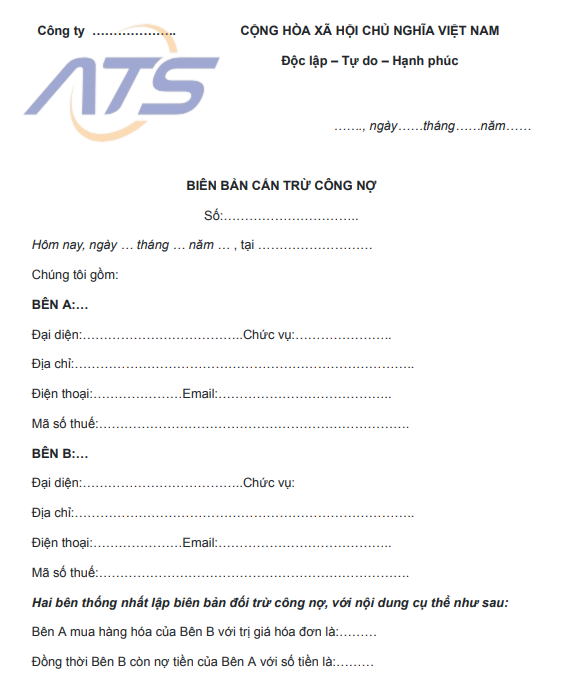 Biên bản cấn trừ công nợ chung