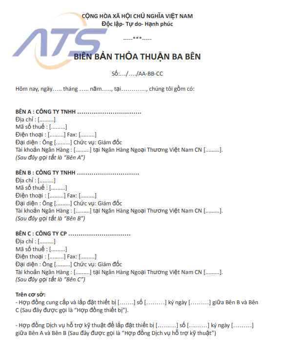 Biên bản cấn trừ công nợ 3 bên: