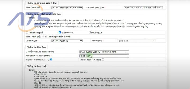 Hướng dẫn nộp tiền chậm nộp thuế môn bài online - Điền thông tin cá nhân