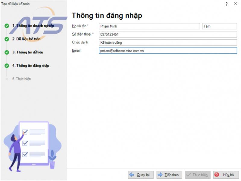 Khai báo thông tin đăng nhập dữ liệu kế toán mới