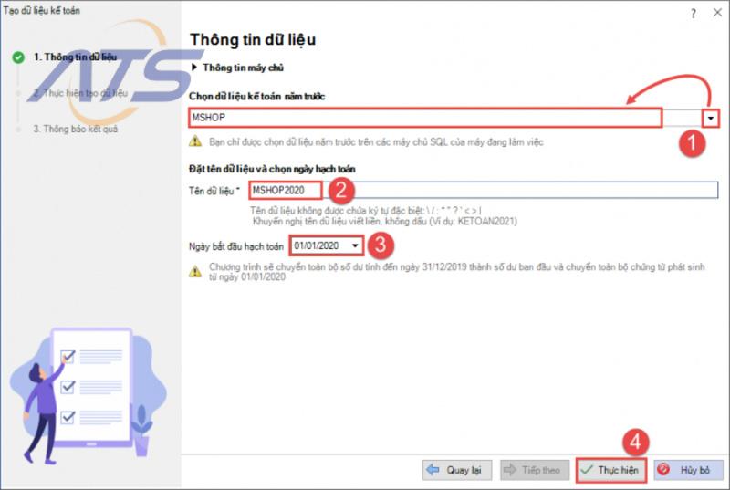 Cách tạo dữ liệu kế toán cho năm mới từ năm trước trên MISA