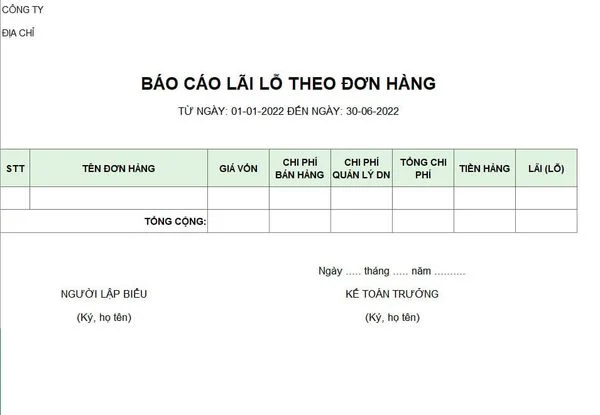 Báo cáo lãi lỗ theo đơn hàng