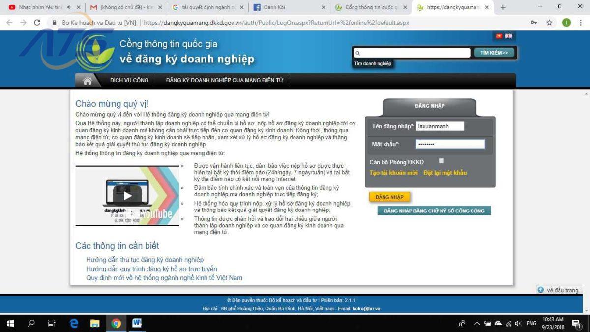 Lựa chọn đăng ký trực tuyến – đăng nhập tài khoản.