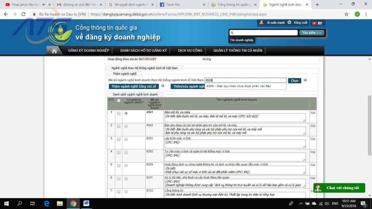 Bấm theo hướng dẫn các ngành nghề bạn cần bổ sung. Sau đó bấm lưu lại (đối với những ngành nghề có chi tiết)
