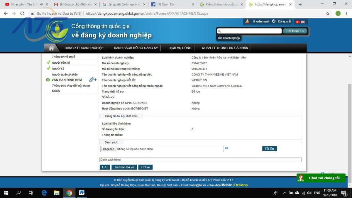 Bước 7: Bấm vào văn bản đính kèm - Tải các văn bản đã scan từ đầu lên và lưu lại.