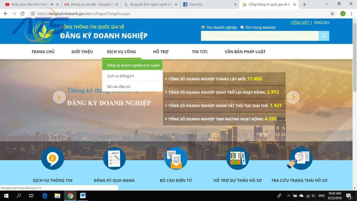 Bước 2: Truy cập trang dangkykinhdoanh.gov.vn.