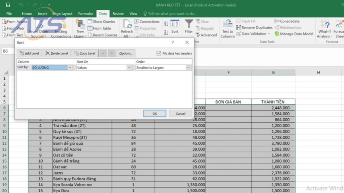 Các thủ thuật kế toán giúp sắp xếp dữ liệu trong Excel