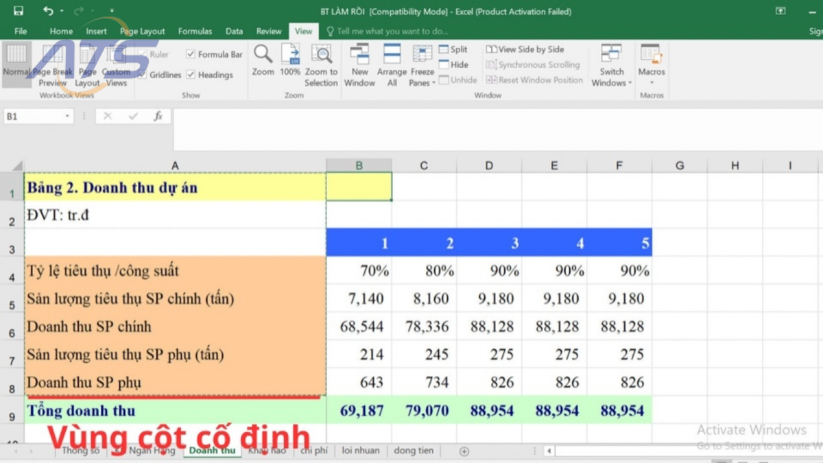 Các thủ thuật Excel trong kế toán - Cố định cột trong bảng