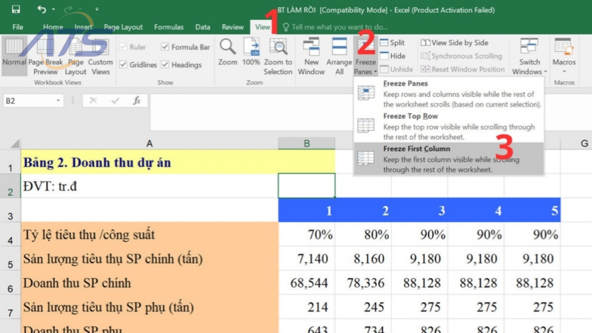 Các thủ thuật Excel trong kế toán - Cố định cột trong bảng