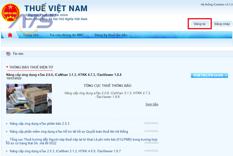 chọn mục “Đăng ký” để bắt đầu quá trình tạo tài khoản.