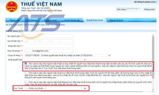 Trường hợp 1: NNT có duy nhất một nguồn thu nhập thuộc diện khai thuế trực tiếp