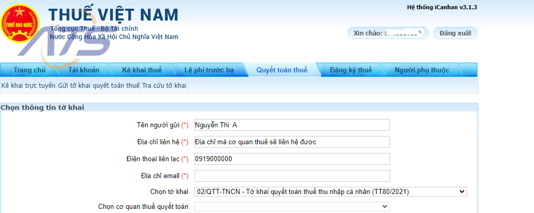 Bước 4: Chọn thông tin tờ khai quyết toán thuế