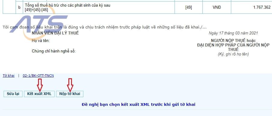 Bước 6: Gửi tờ khai quyết toán thuế