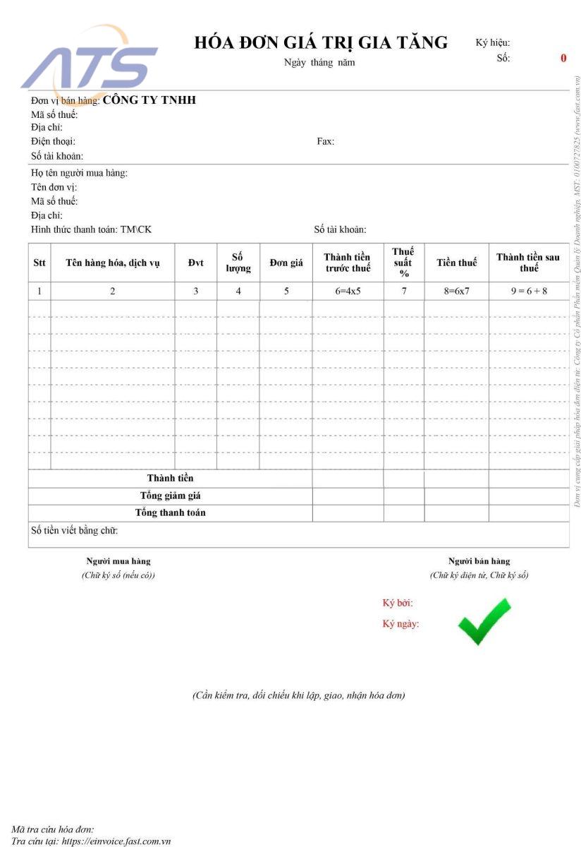 Mẫu hóa đơn bán hàng dành cho lĩnh vực nhà hàng