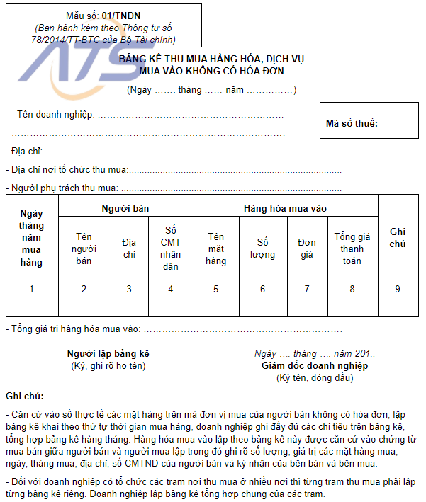 Cách kê thu mua hàng của cá nhân không có hóa đơn