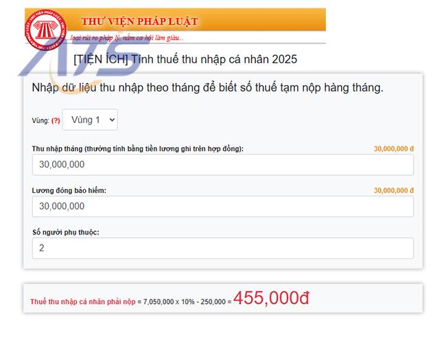 Cách tính thuế TNCN trên Thư viện Pháp luật