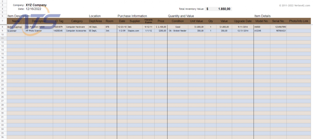 Mẫu 04: File báo cáo tồn kho bằng Excel cho phần cứng/phần mềm