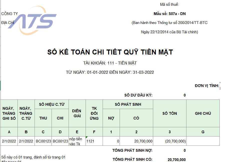 Hướng dẫn ghi sổ quỹ tiền mặt theo thông tư 200
