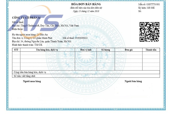 Mẫu hóa đơn điện tử áp dụng trong lĩnh vực y tế